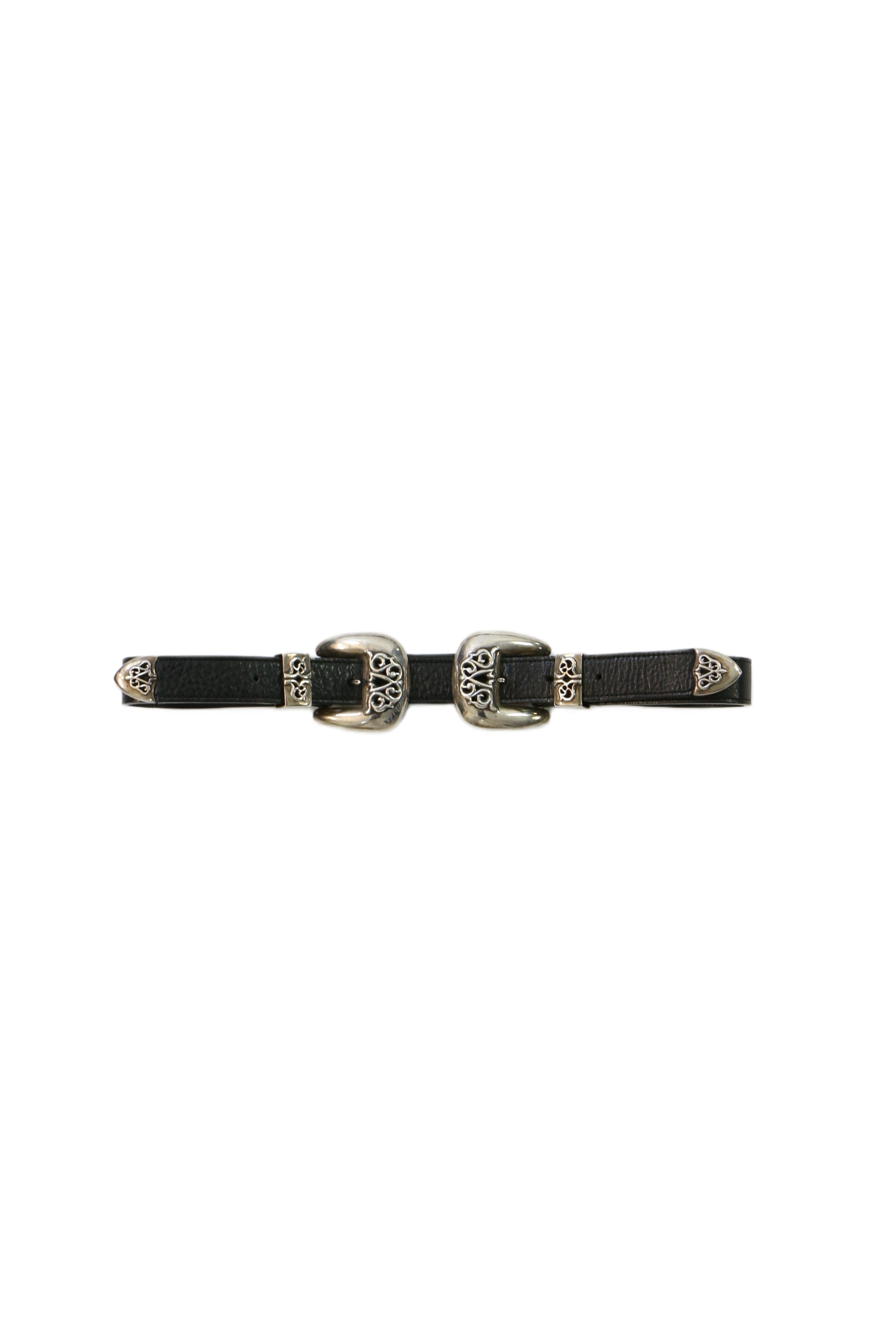 Chrome Hearts Double Western Silver Buckle Black Belt