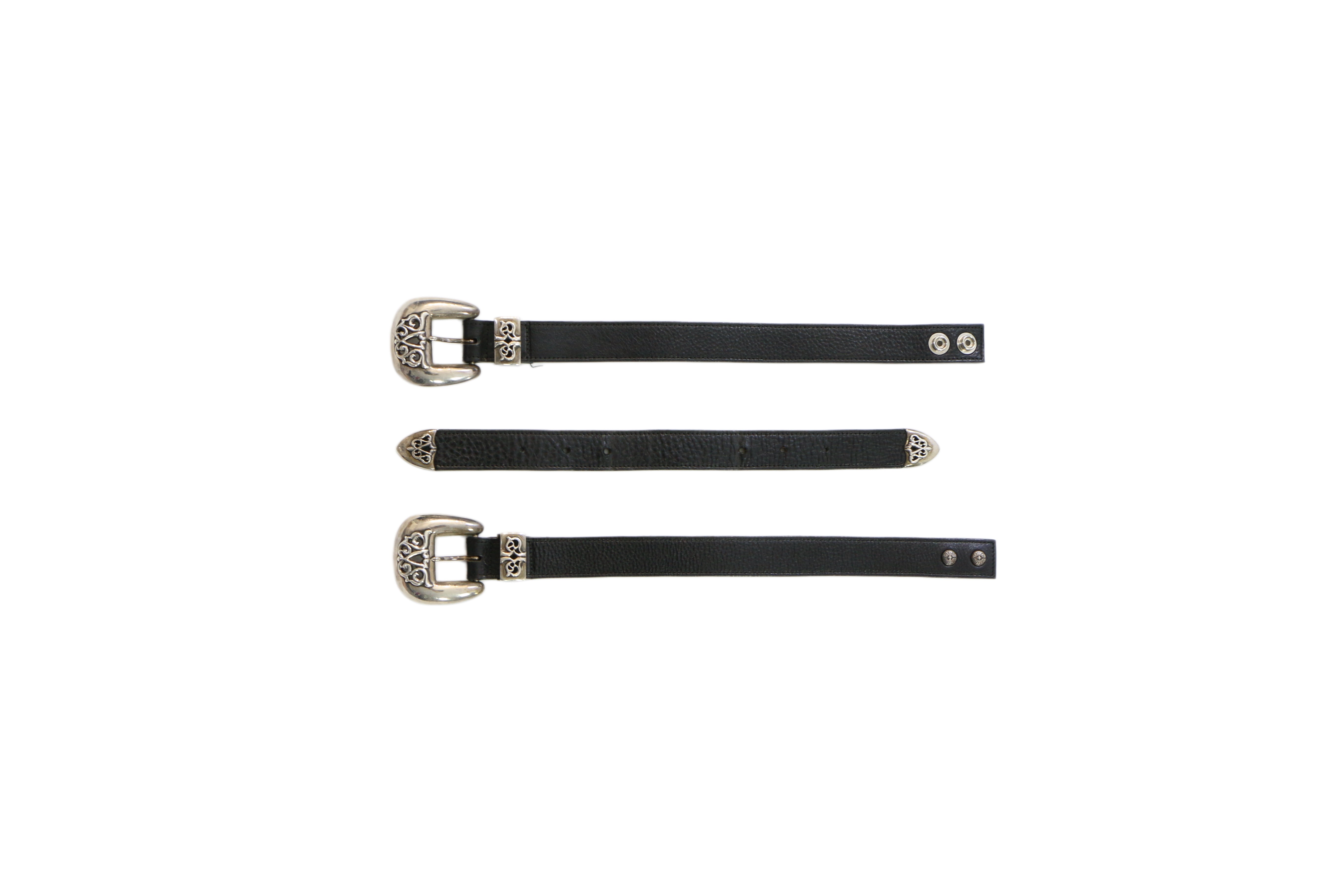 Chrome Hearts Double Western Silver Buckle Black Belt