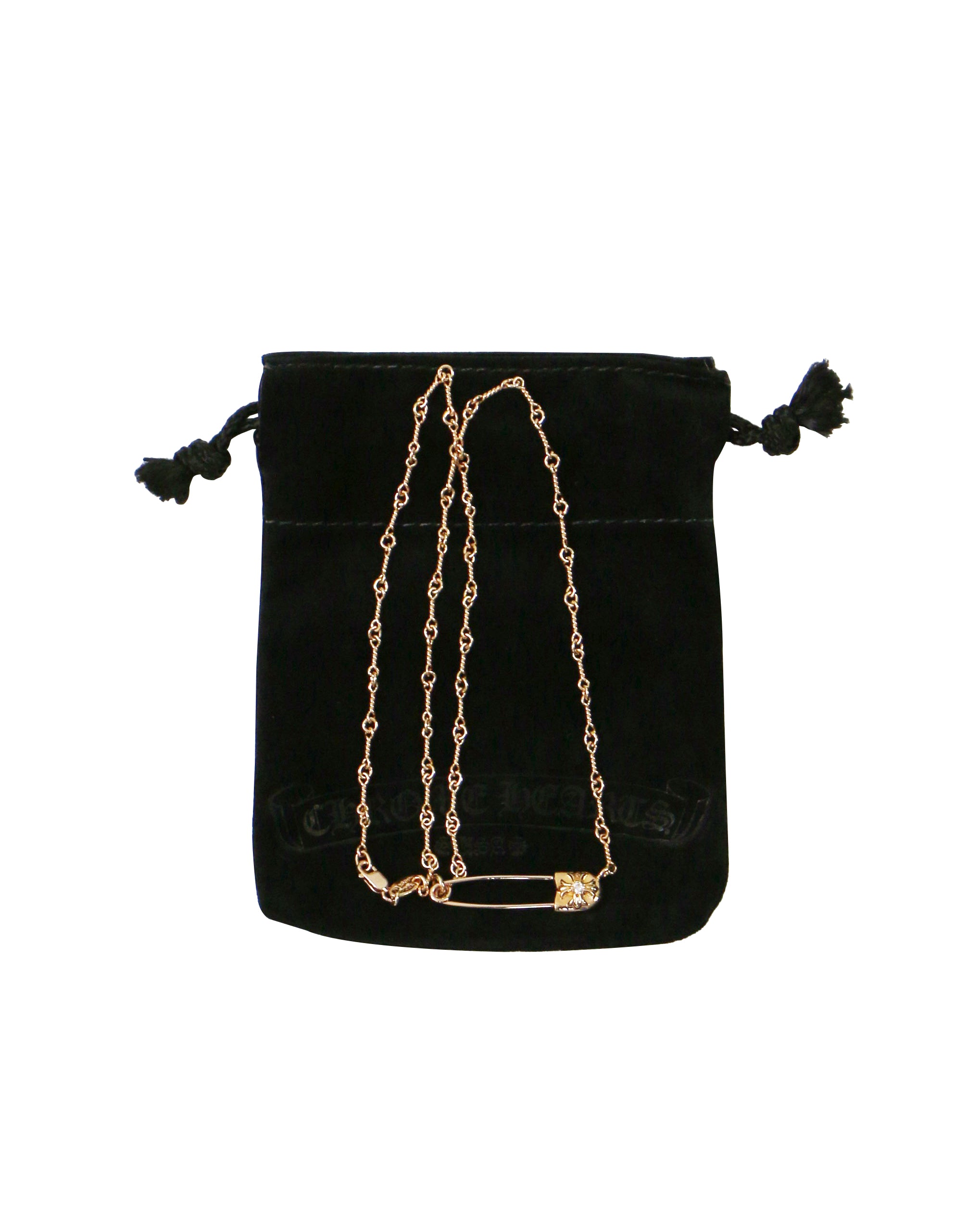 Chrome Hearts 22k Gold Twisted Chain Safety Pin Necklace 18IN