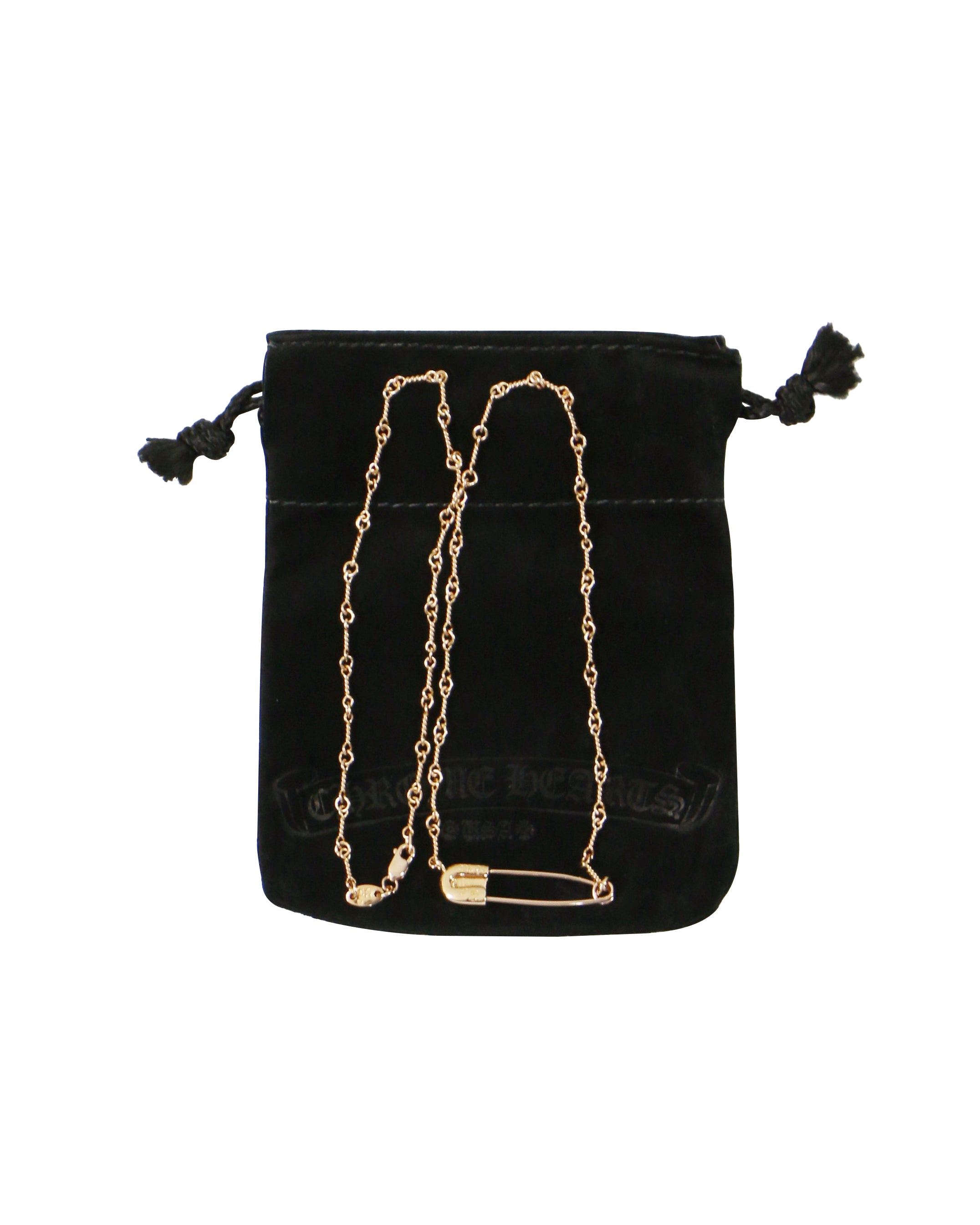 Chrome Hearts 22k Gold Twisted Chain Safety Pin Necklace 18IN
