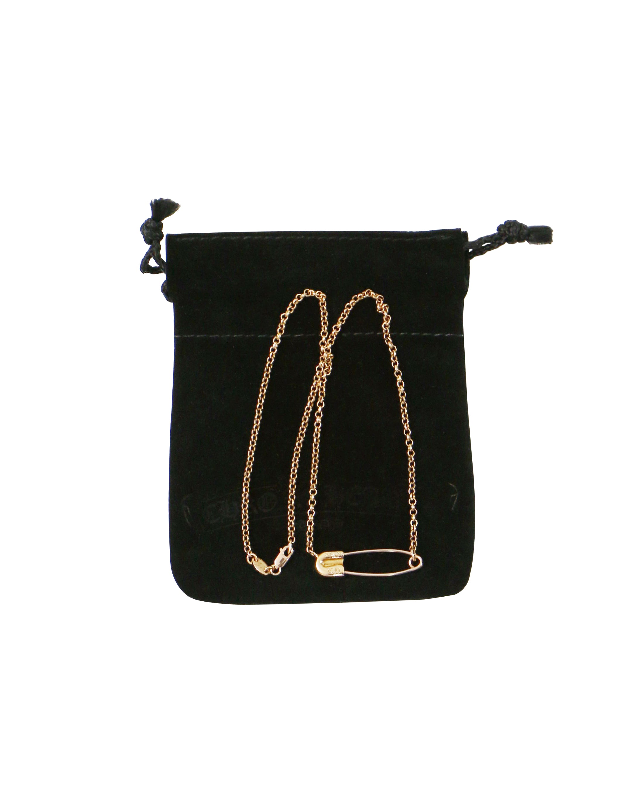 Chrome Hearts 22k Gold Emerald Safety Pin Necklace 16IN